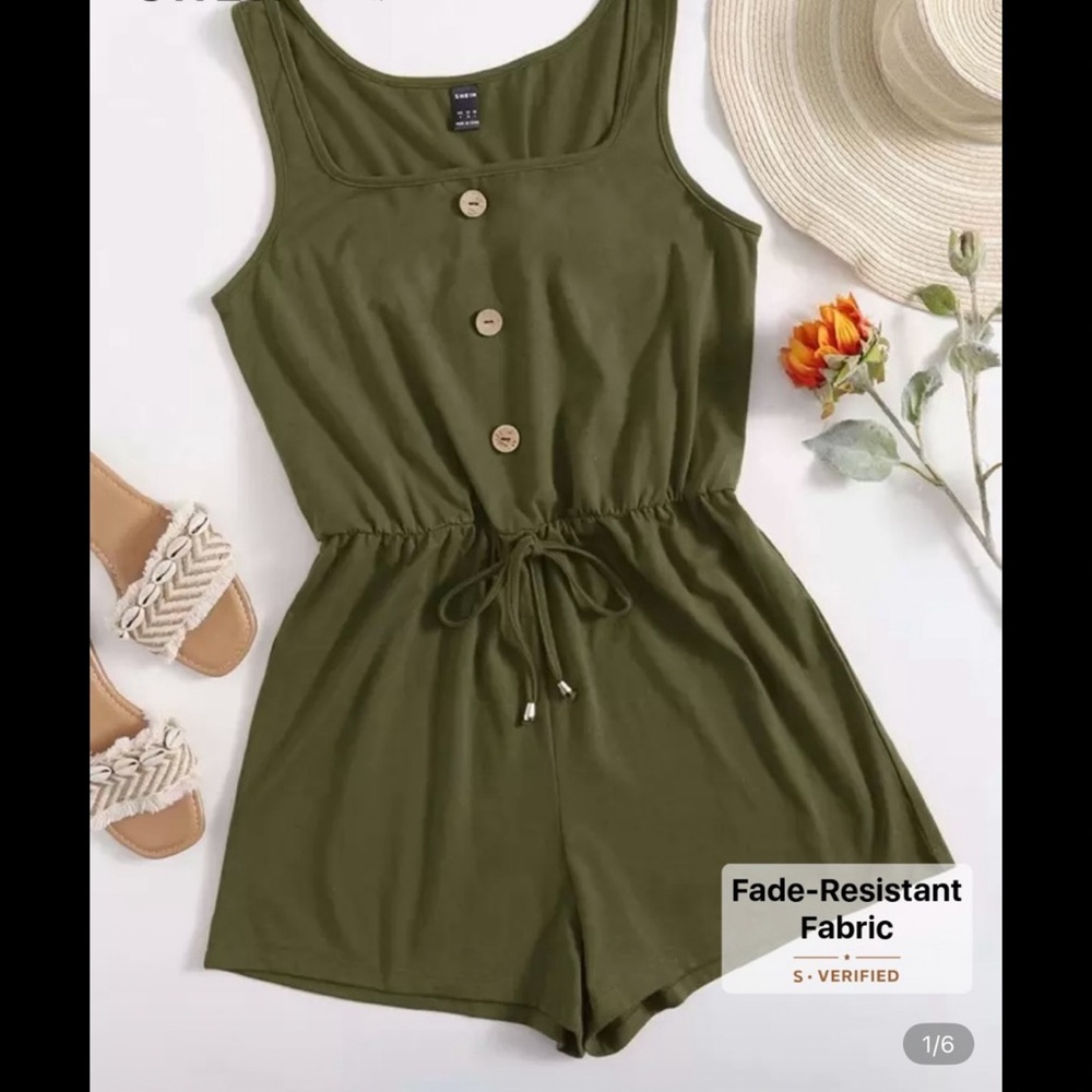 Olive Green Button-Up Romper